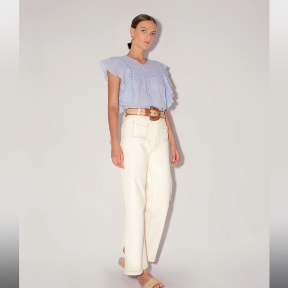 magali pascal dominika light blue button front ruffle detail summer blouse top - Picture 6 of 7